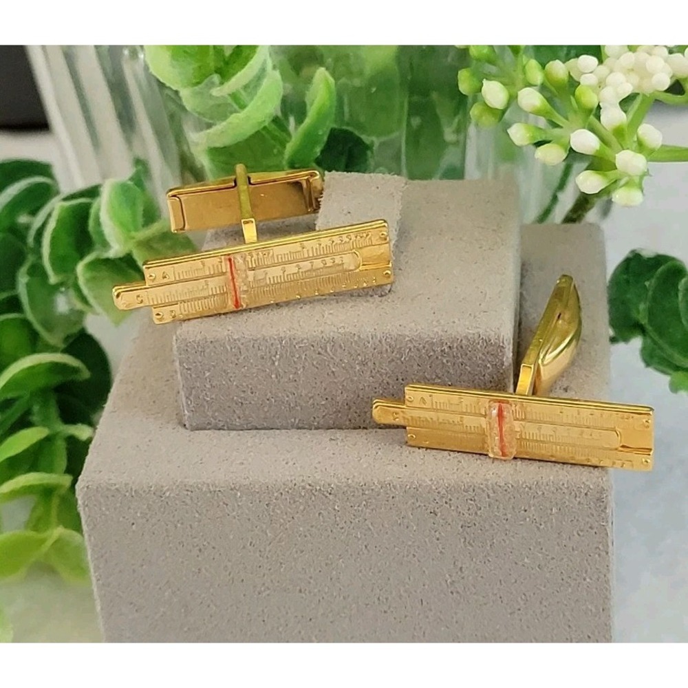 Vintage Slide Rule Cufflinks Gold Plated Functional Engineer Novelty 1950s 60s
